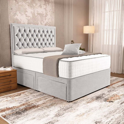 Madrid Chesterfield Divan Bed - Silver Plush Velvet