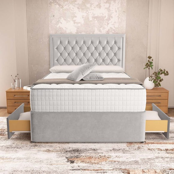 Madrid Chesterfield Divan Bed - Silver Plush Velvet