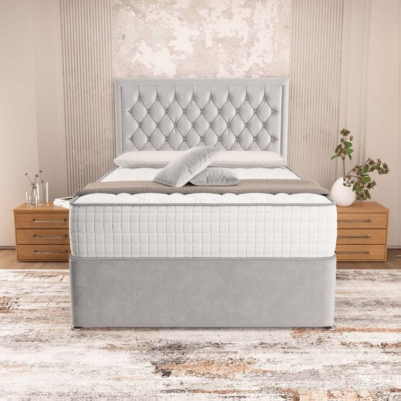 Madrid Chesterfield Divan Bed - Silver Plush Velvet
