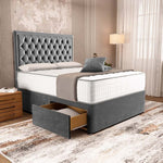 Madrid Chesterfield Divan Bed - Steel Plush Velvet