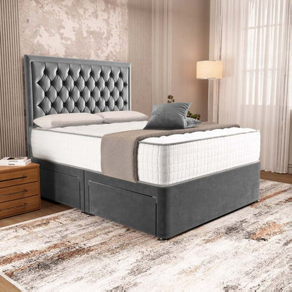 Madrid Chesterfield Divan Bed - Steel Plush Velvet