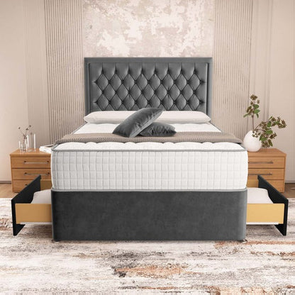 Madrid Chesterfield Divan Bed - Steel Plush Velvet