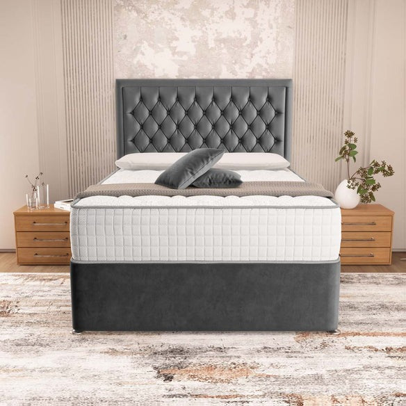 Madrid Chesterfield Divan Bed - Steel Plush Velvet