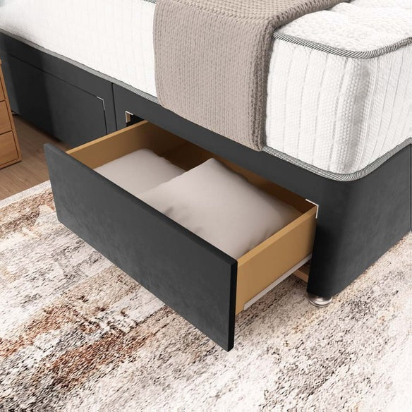 Madrid Chesterfield Divan Bed - Steel Plush Velvet
