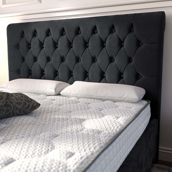 Melbourne Upholstered Bed - Black Plush Velvet