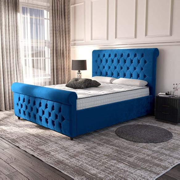 Melbourne Upholstered Bed - Blue Plush Velvet