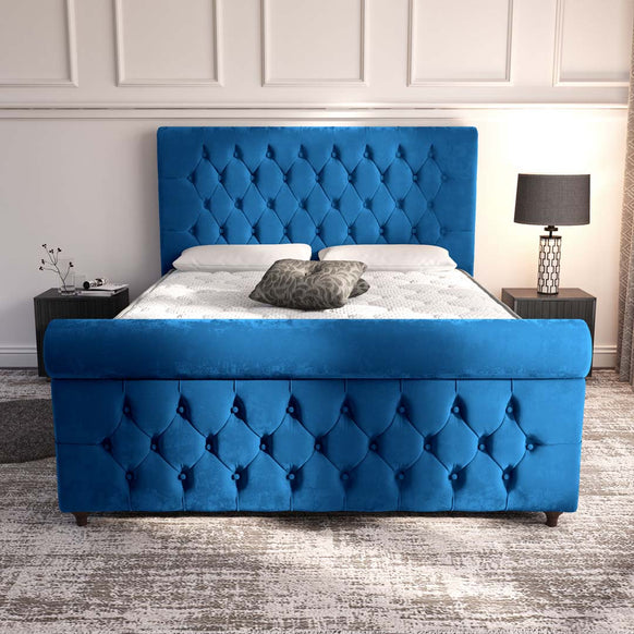 Melbourne Upholstered Bed - Blue Plush Velvet