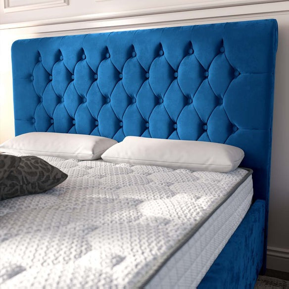 Melbourne Upholstered Bed - Blue Plush Velvet