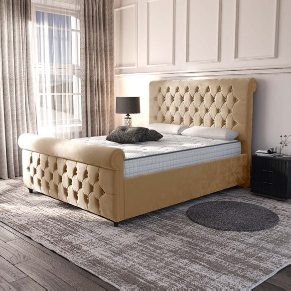 Melbourne Upholstered Bed - Mink Plush Velvet
