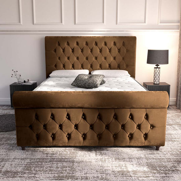 Melbourne Upholstered Bed - Mocca Plush Velvet