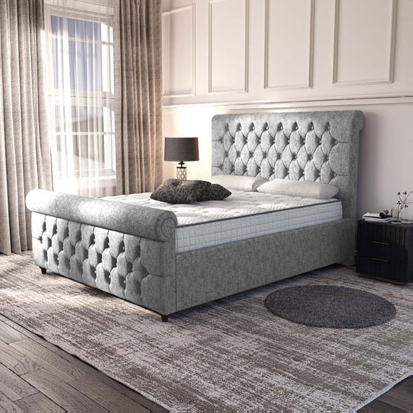 Melbourne Upholstered Bed - Silver Chenille