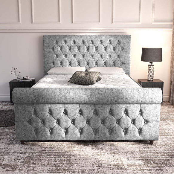 Melbourne Upholstered Bed - Silver Chenille