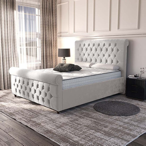 Melbourne Upholstered Bed - Silver Plush Velvet