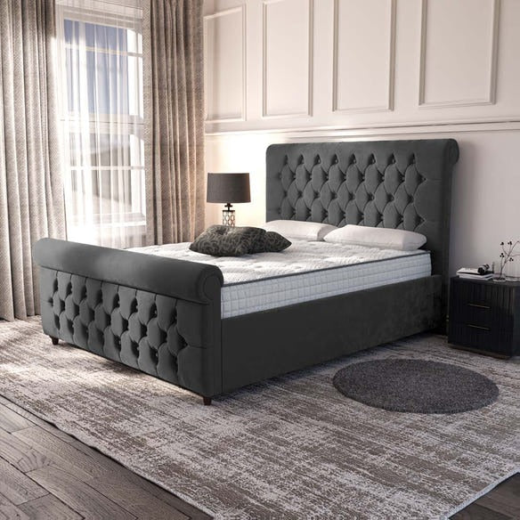 Melbourne Upholstered Bed - Steel Plush Velvet