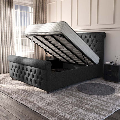 Melbourne Upholstered Ottoman Bed - Black Chenille