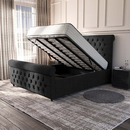 Melbourne Upholstered Ottoman Bed - Black Naples