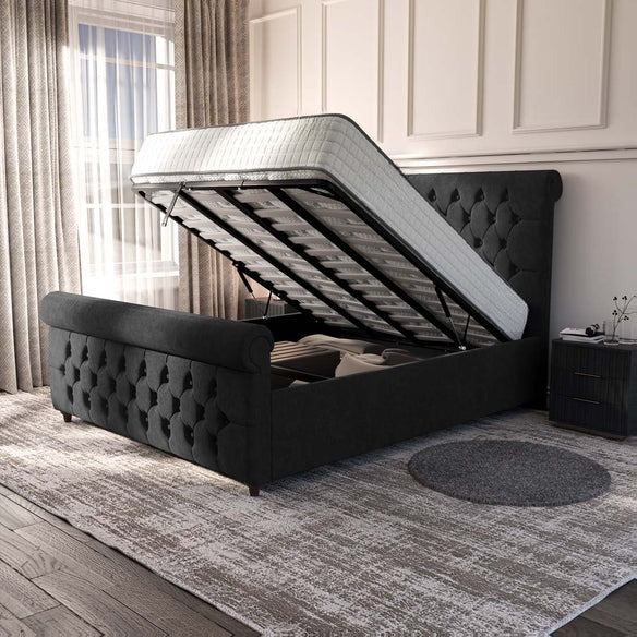 Melbourne Upholstered Ottoman Bed - Black Naples
