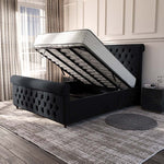 Melbourne Upholstered Ottoman Bed - Black Plush Velvet