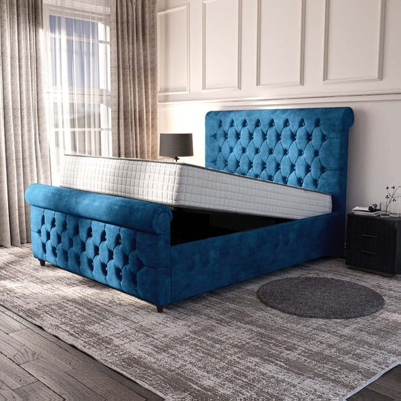 Melbourne Upholstered Ottoman Bed - Blue Coniston
