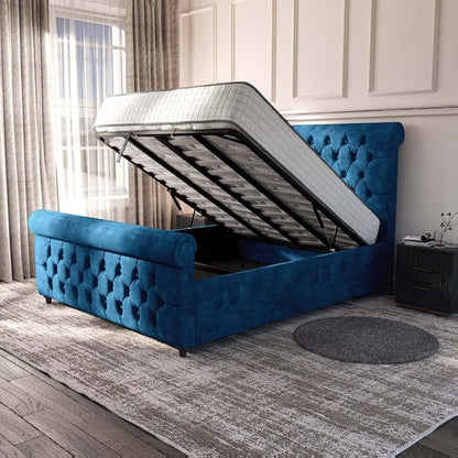 Melbourne Upholstered Ottoman Bed - Blue Coniston