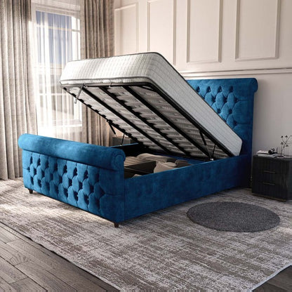 Melbourne Upholstered Ottoman Bed - Blue Coniston