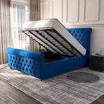 Melbourne Upholstered Ottoman Bed - Blue Plush Velvet