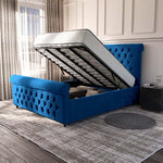 Melbourne Upholstered Ottoman Bed - Blue Plush Velvet