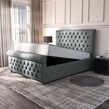 Melbourne Upholstered Ottoman Bed - Charcoal Chenille