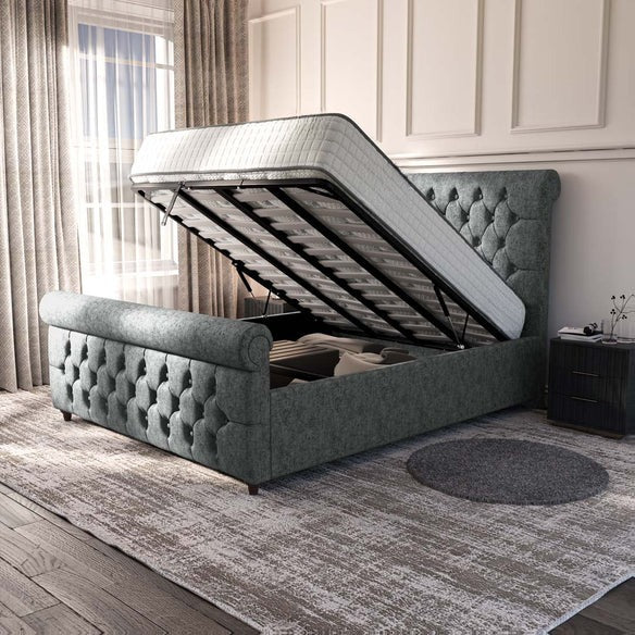 Melbourne Upholstered Ottoman Bed - Charcoal Chenille