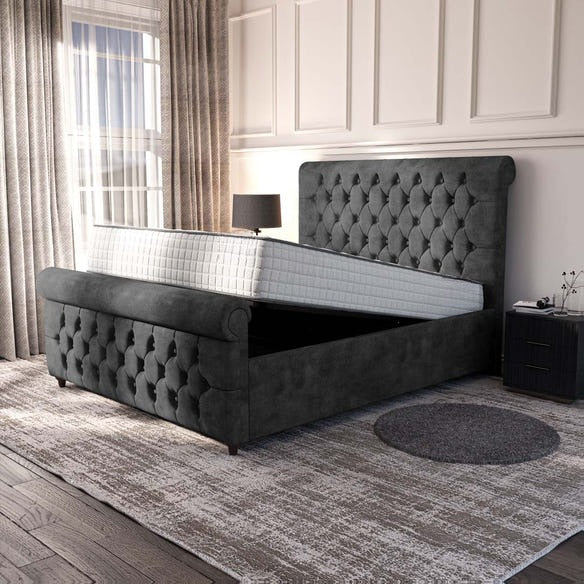 Melbourne Upholstered Ottoman Bed - Charcoal Coniston