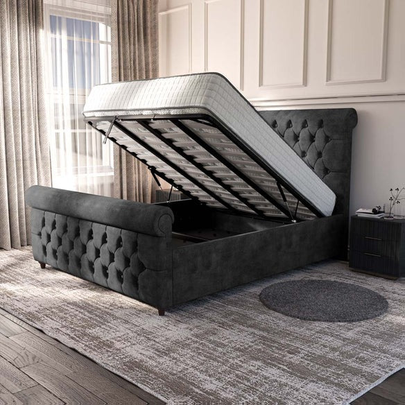 Melbourne Upholstered Ottoman Bed - Charcoal Coniston