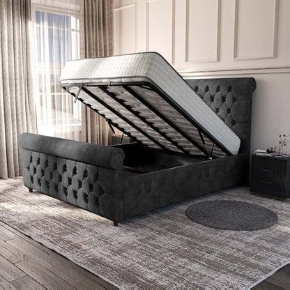 Melbourne Upholstered Ottoman Bed - Charcoal Coniston