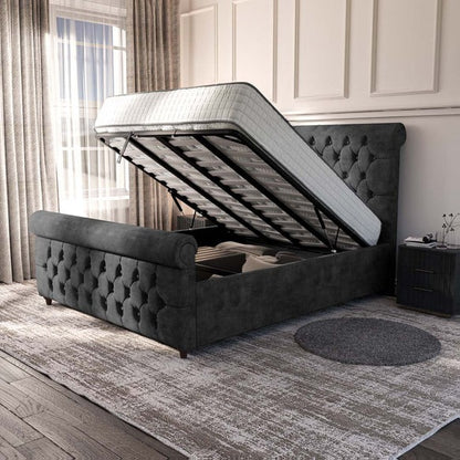 Melbourne Upholstered Ottoman Bed - Charcoal Coniston