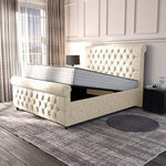 Melbourne Upholstered Ottoman Bed - Cream Chenille