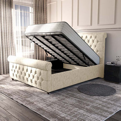 Melbourne Upholstered Ottoman Bed - Cream Chenille