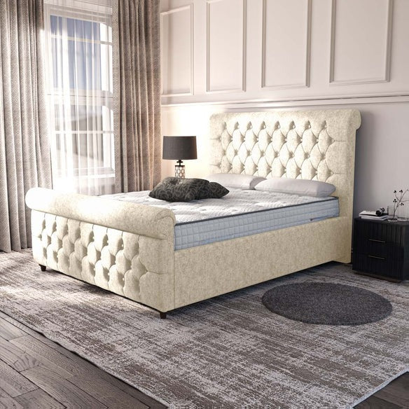 Melbourne Upholstered Ottoman Bed - Cream Chenille