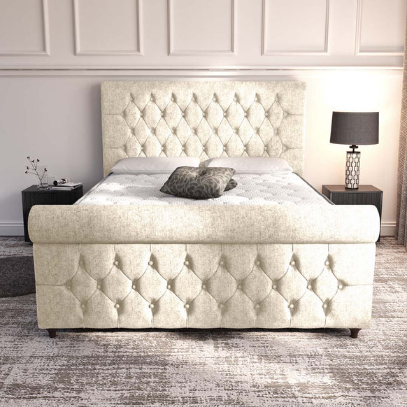 Melbourne Upholstered Ottoman Bed - Cream Chenille