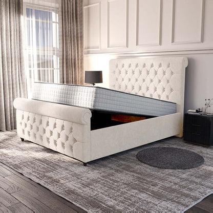 Melbourne Upholstered Ottoman Bed - Cream Naples