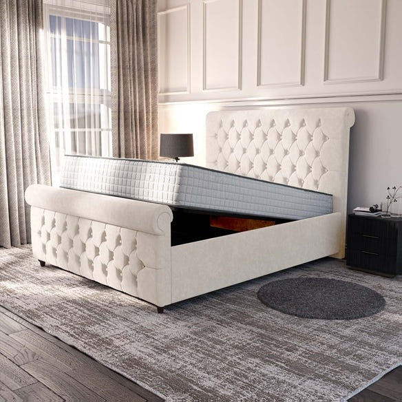 Melbourne Upholstered Ottoman Bed - Cream Naples