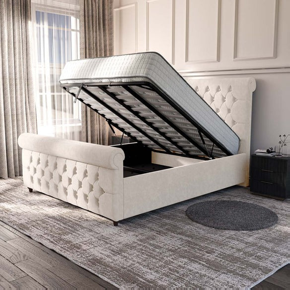 Melbourne Upholstered Ottoman Bed - Cream Naples