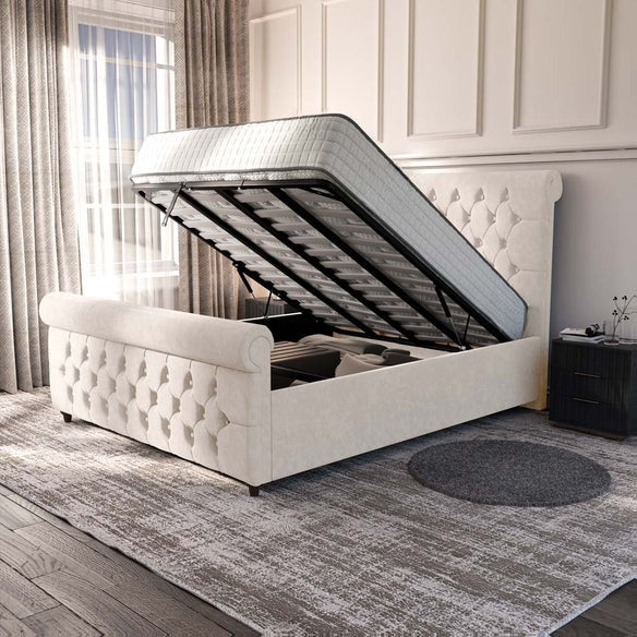 Melbourne Upholstered Ottoman Bed - Cream Naples
