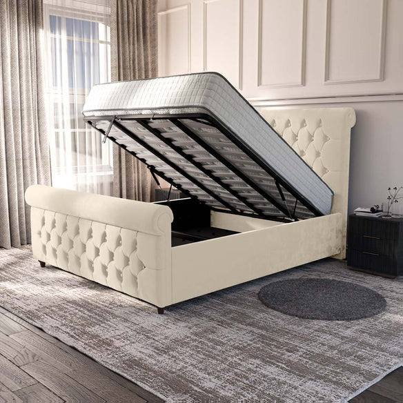 Melbourne Upholstered Ottoman Bed - Cream Plush Velvet