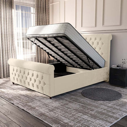 Melbourne Upholstered Ottoman Bed - Cream Plush Velvet