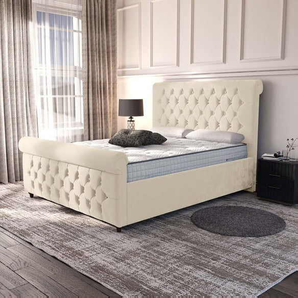 Melbourne Upholstered Ottoman Bed - Cream Plush Velvet