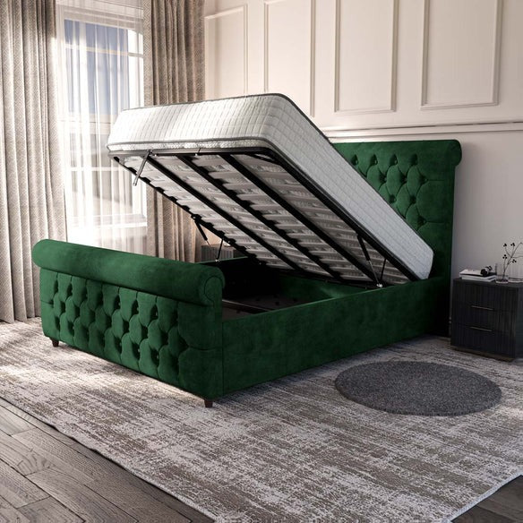 Melbourne Upholstered Ottoman Bed - Emerald Coniston