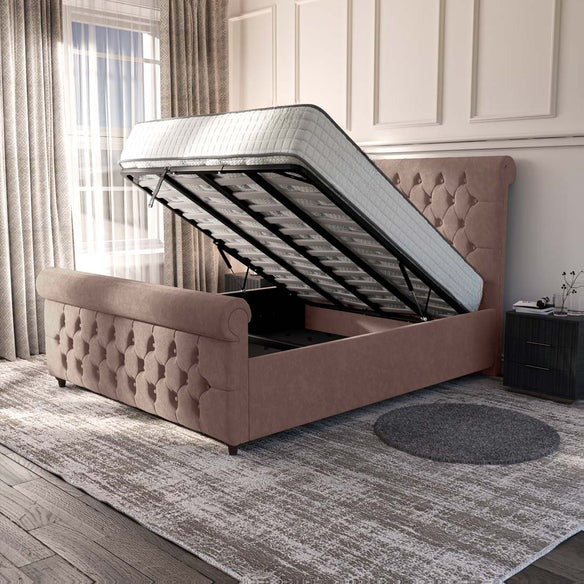 Melbourne Upholstered Ottoman Bed - Mauve Naples