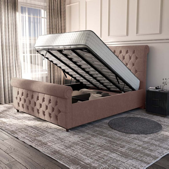 Melbourne Upholstered Ottoman Bed - Mauve Naples