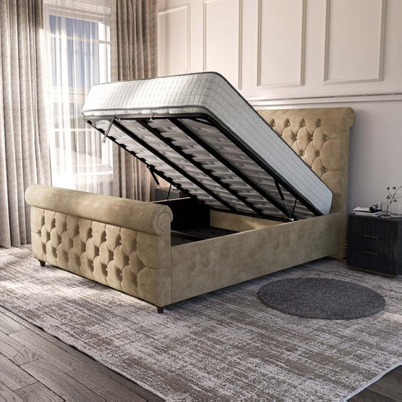Melbourne Upholstered Ottoman Bed - Mink Coniston