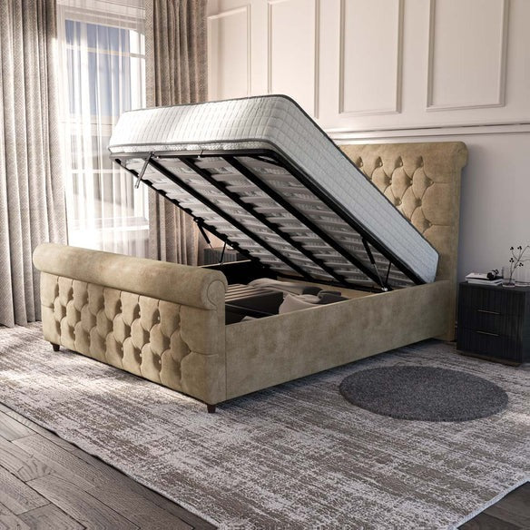 Melbourne Upholstered Ottoman Bed - Mink Coniston