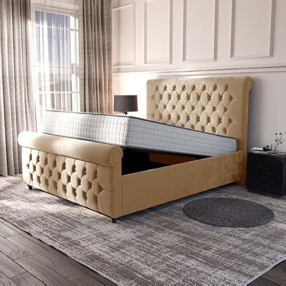 Melbourne Upholstered Ottoman Bed - Mink Plush Velvet